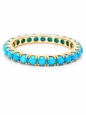 Round Turquoise 14K (18K Custom) Eternity Stackable Band Ring